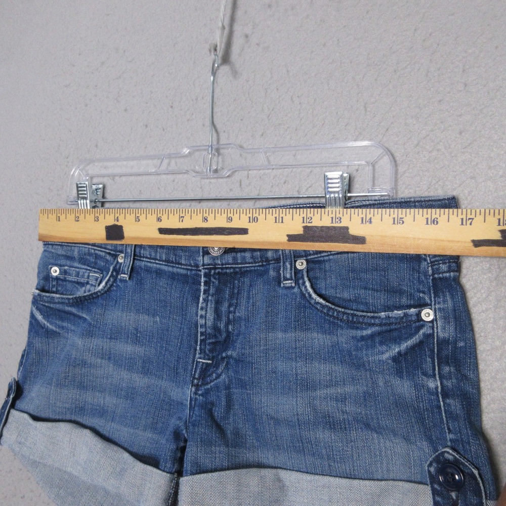Vintage 7 For All Mankind Jean Shorts 30 Denim Cuffed Blue Low Rise Y2K 90s - Picture 4 of 10